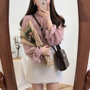 Bell-Sleeve Chiffon Pink Chic Blouse